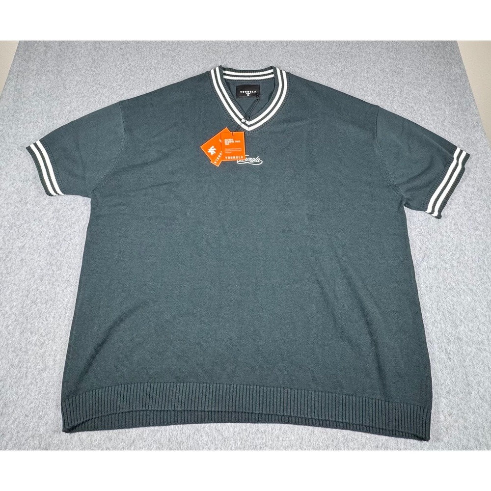 NEW YoungLa Country Club Sweater Mens XL Green V-Neck Cotton Knit Preppy SS